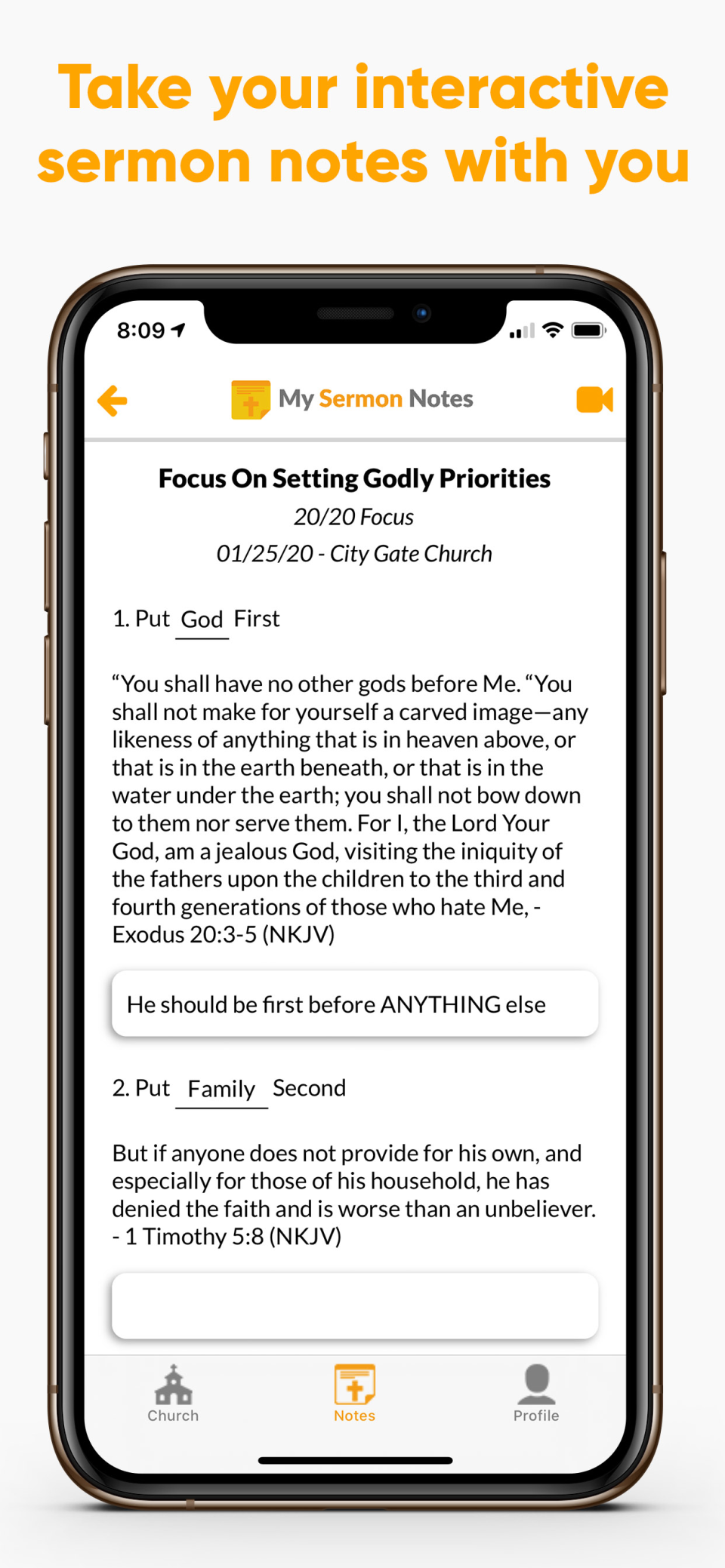 screenshot of My Sermon Notes